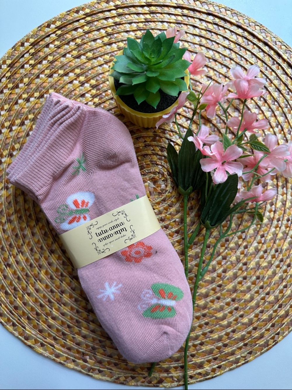 Pink Floral Ankle Socks-5 PAIRS